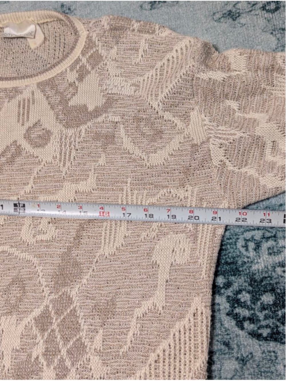 Vintage 90s Smart Set Metallic Gold Knit Crewneck Sweater Large - Picture 12 of 14